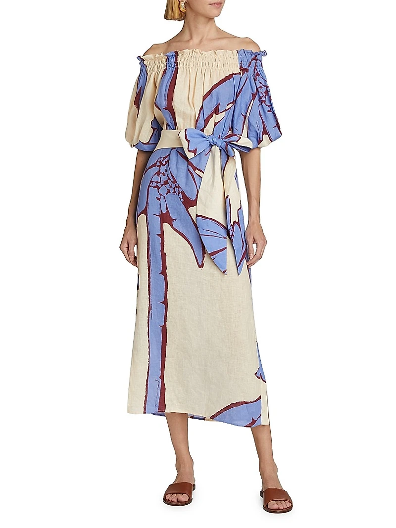 Harbor Hues Off-the-Shoulder Midi-Dress