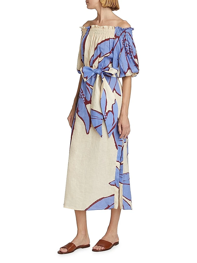 Harbor Hues Off-the-Shoulder Midi-Dress