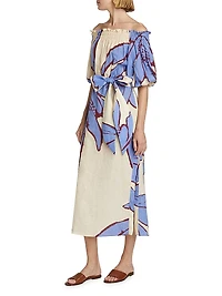 Harbor Hues Off-the-Shoulder Midi-Dress