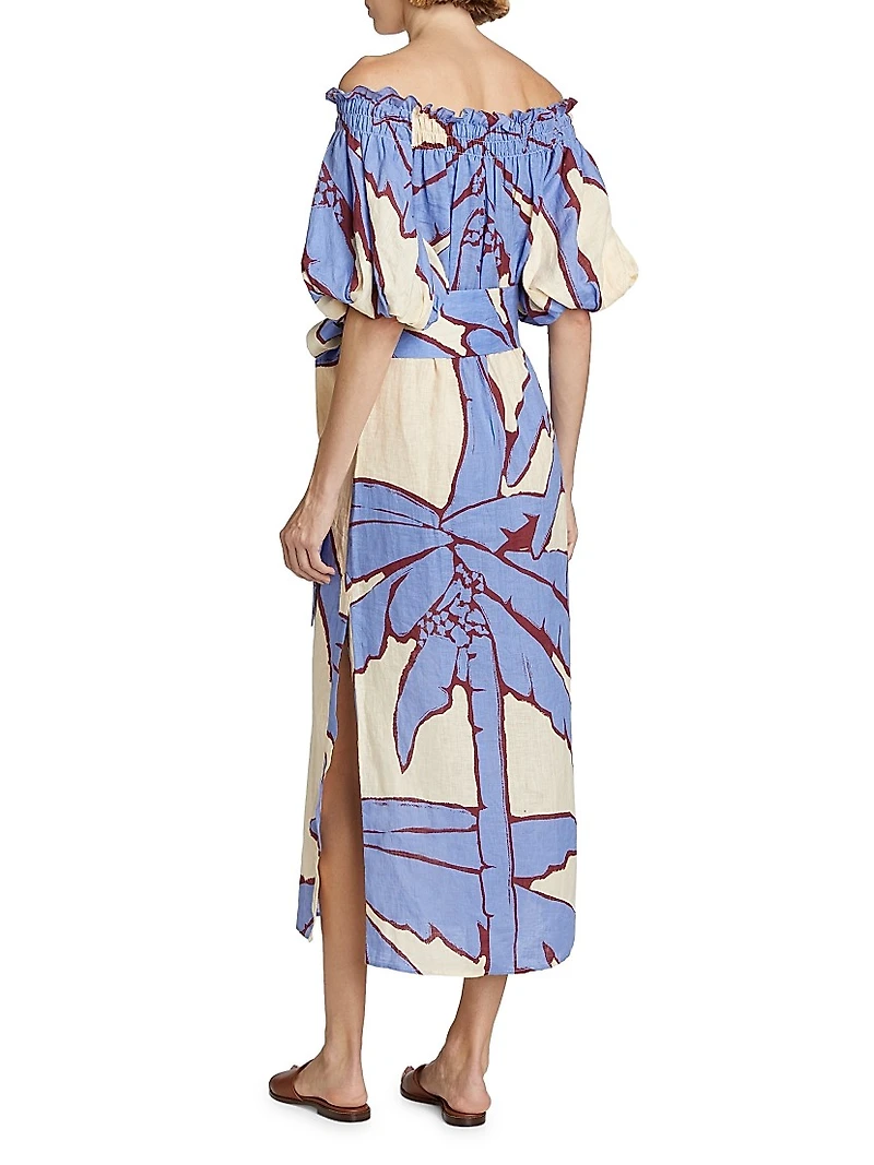 Harbor Hues Off-the-Shoulder Midi-Dress