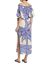Harbor Hues Off-the-Shoulder Midi-Dress