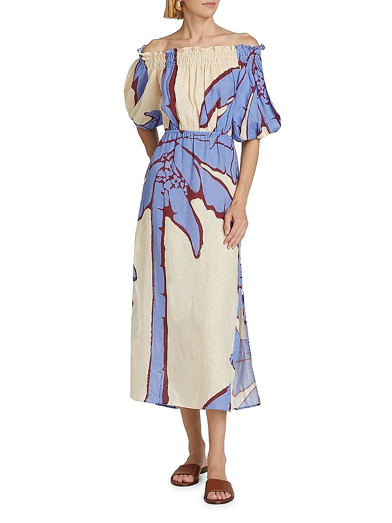Harbor Hues Off-the-Shoulder Midi-Dress