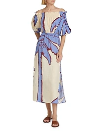 Harbor Hues Off-the-Shoulder Midi-Dress