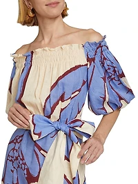 Harbor Hues Off-the-Shoulder Midi-Dress