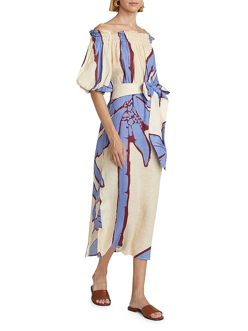 Harbor Hues Off-the-Shoulder Midi-Dress