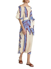 Harbor Hues Off-the-Shoulder Midi-Dress
