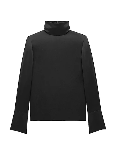 Turtleneck Blouse Silk Satin
