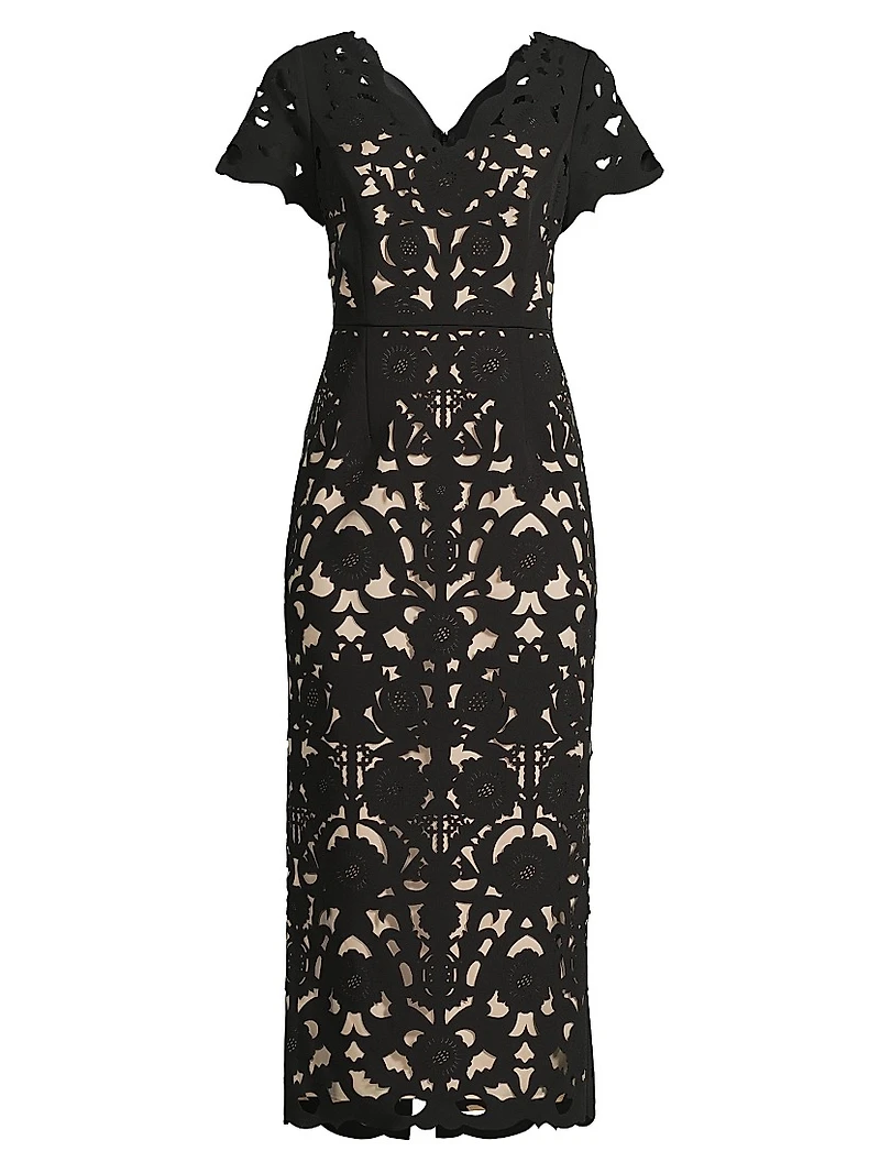 Floral Crepe Laser-Cut Midi-Dress