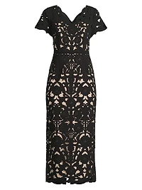 Floral Crepe Laser-Cut Midi-Dress