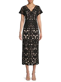 Floral Crepe Laser-Cut Midi-Dress