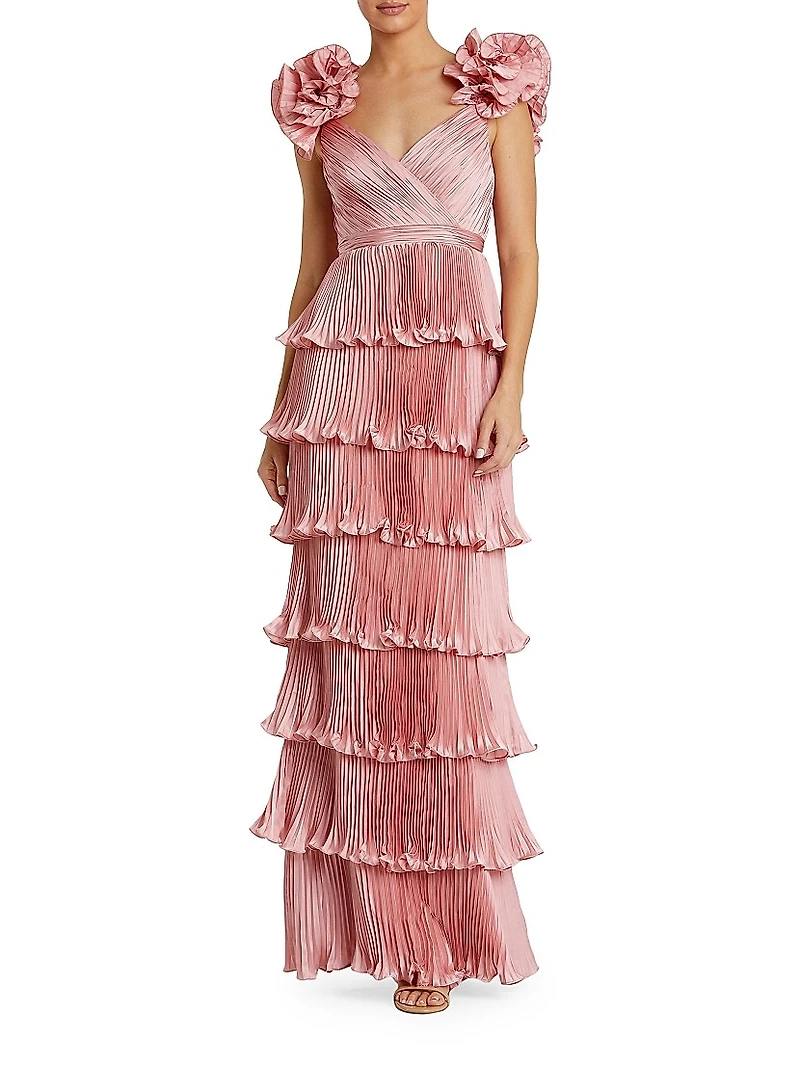 Evening Pleated Charmeuse Tiered Gown