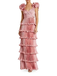 Evening Pleated Charmeuse Tiered Gown