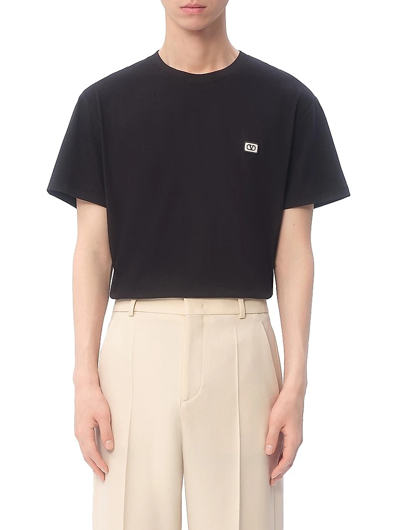 Cotton T-Shirt with VLogo Patch