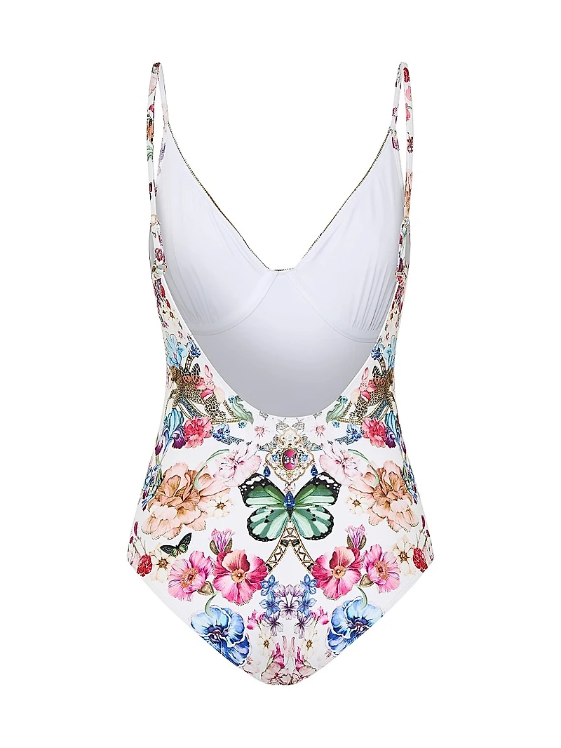 Wired V-Neck One-Piece Swimsuit