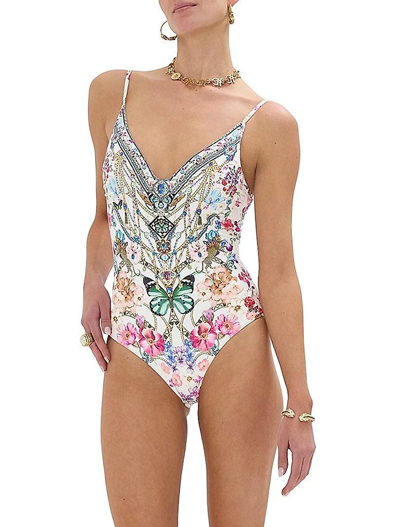 Wired V-Neck One-Piece Swimsuit