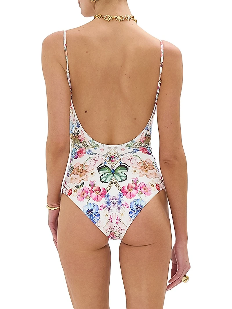 Wired V-Neck One-Piece Swimsuit