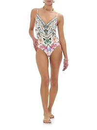 Wired V-Neck One-Piece Swimsuit