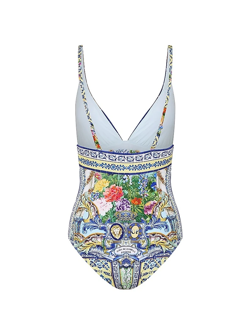 Printed Eyelet Tie One-Piece Swimsuit