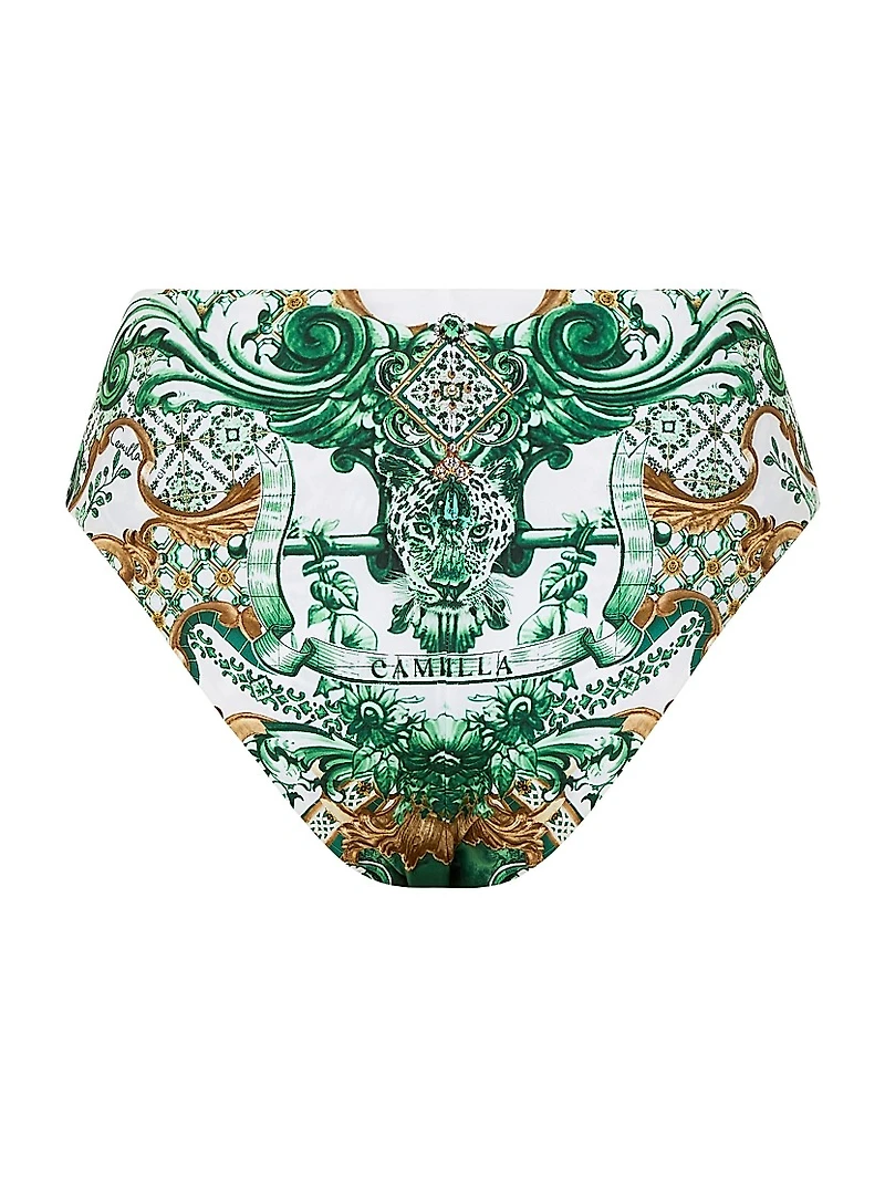 Printed Mid-Rise Bikini Bottoms