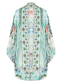 Floral Silk Open-Front Cardigan