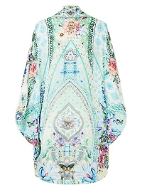 Floral Silk Open-Front Cardigan