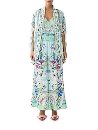 Floral Silk Open-Front Cardigan