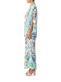 Floral Silk Open-Front Cardigan