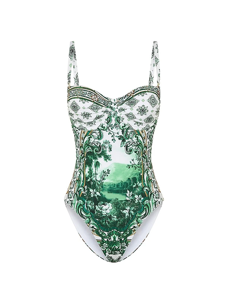 Printed Ruched One-Piece Swimsuit
