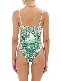 Printed Ruched One-Piece Swimsuit