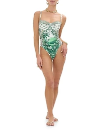 Printed Ruched One-Piece Swimsuit