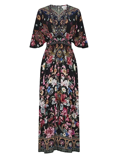 Floral Print Silk Maxi Dress
