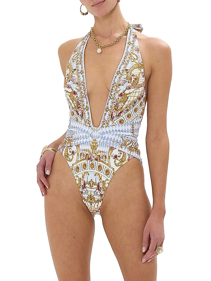 Plunging Halterneck One-Piece Swimsuit