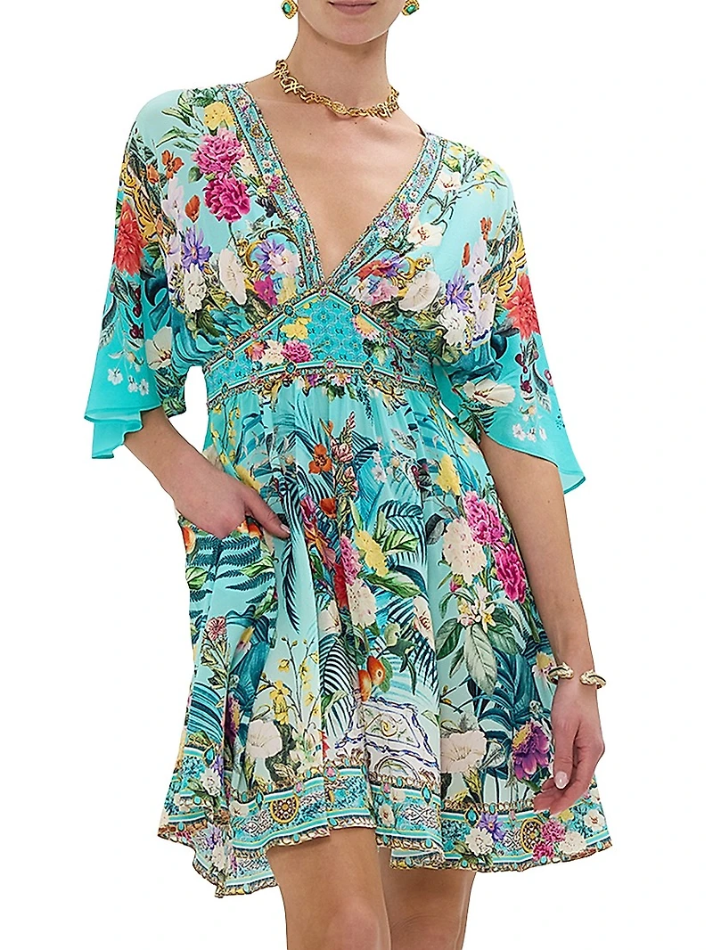 Empire-Waist Silk Minidress
