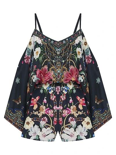 Drop-Shoulder Silk Romper