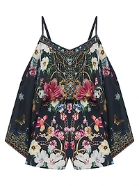 Drop-Shoulder Silk Romper