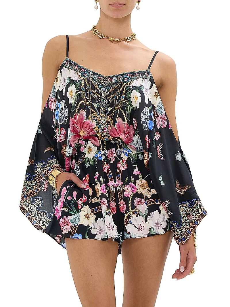 Drop-Shoulder Silk Romper