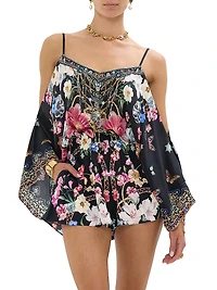 Drop-Shoulder Silk Romper