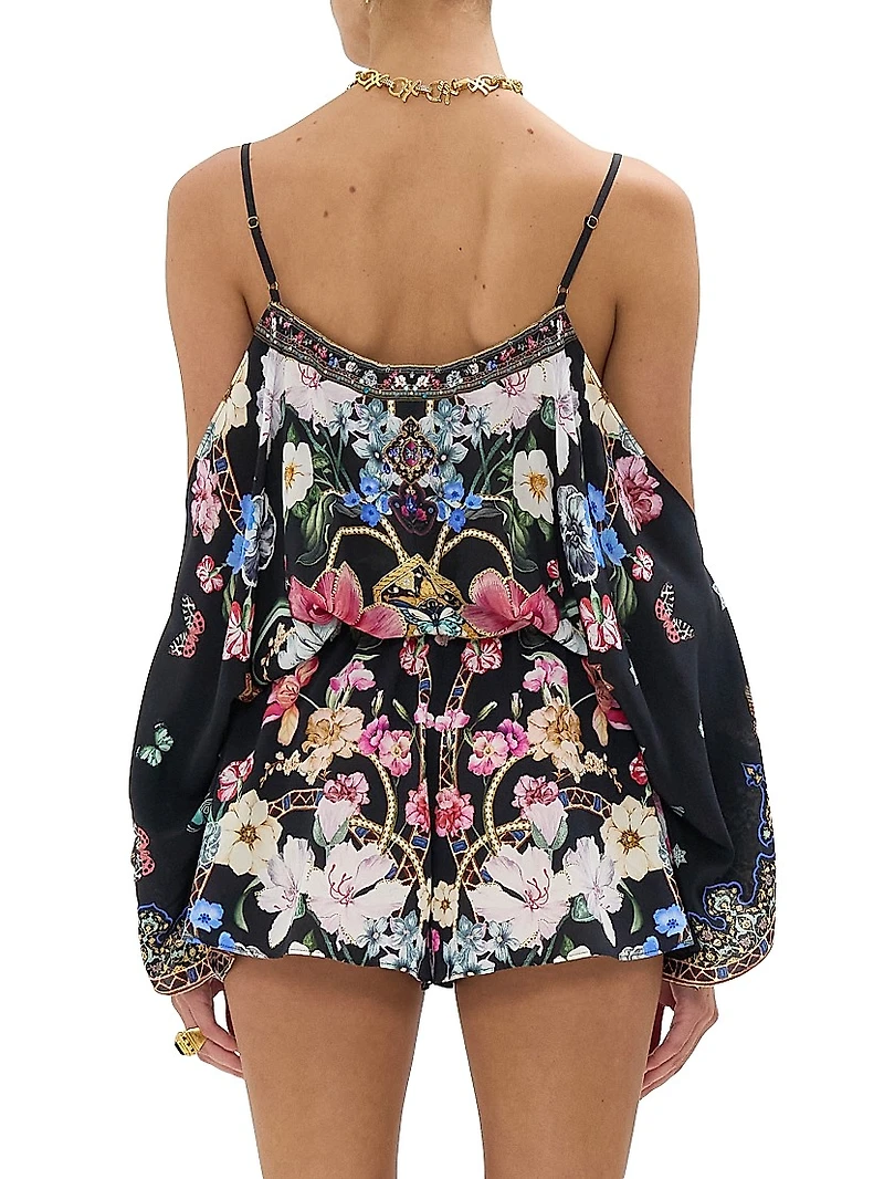 Drop-Shoulder Silk Romper
