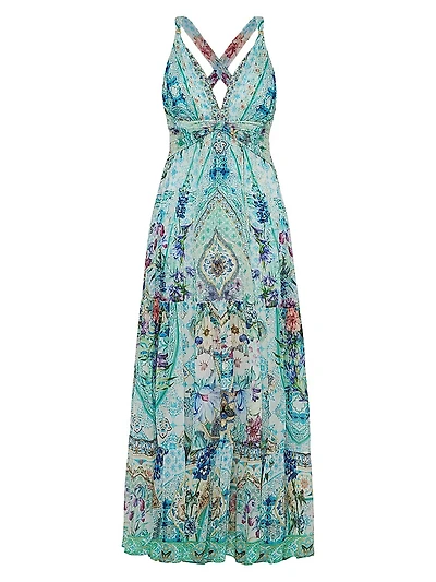 Bead Strap Gathered Panel Dress