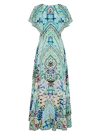 Frill-Sleeve Silk Maxi Dress