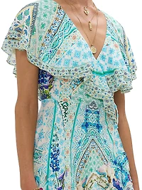 Frill-Sleeve Silk Maxi Dress
