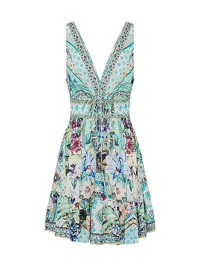 Shirred Waist Silk Minidress