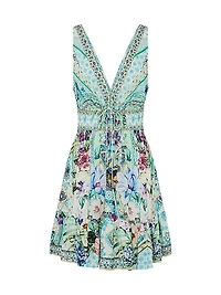 Shirred Waist Silk Minidress