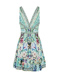 Shirred Waist Silk Minidress