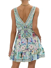 Shirred Waist Silk Minidress