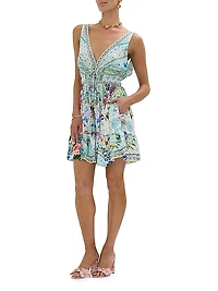 Shirred Waist Silk Minidress