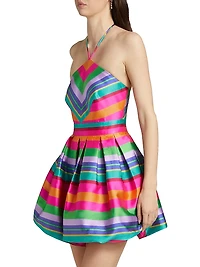Joey Striped Satin Fit & Flare Minidress