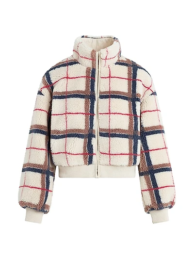 Plaid Hook & Eye Sherpa Jacket