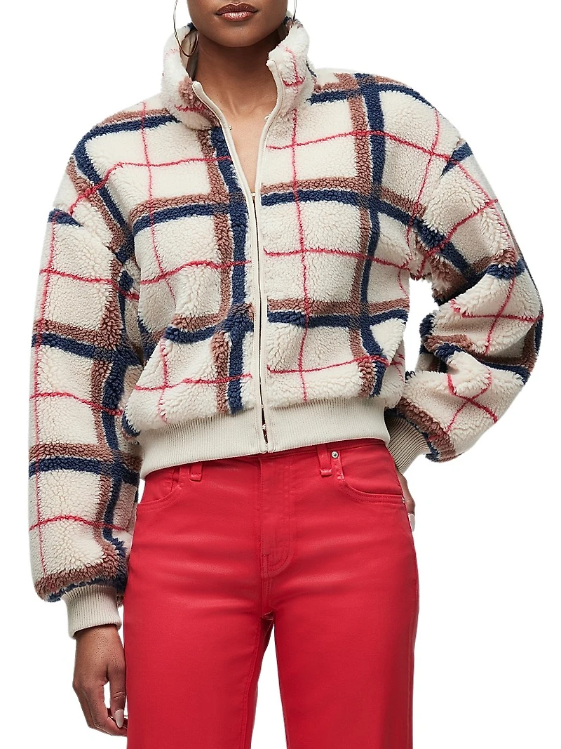 Plaid Hook & Eye Sherpa Jacket