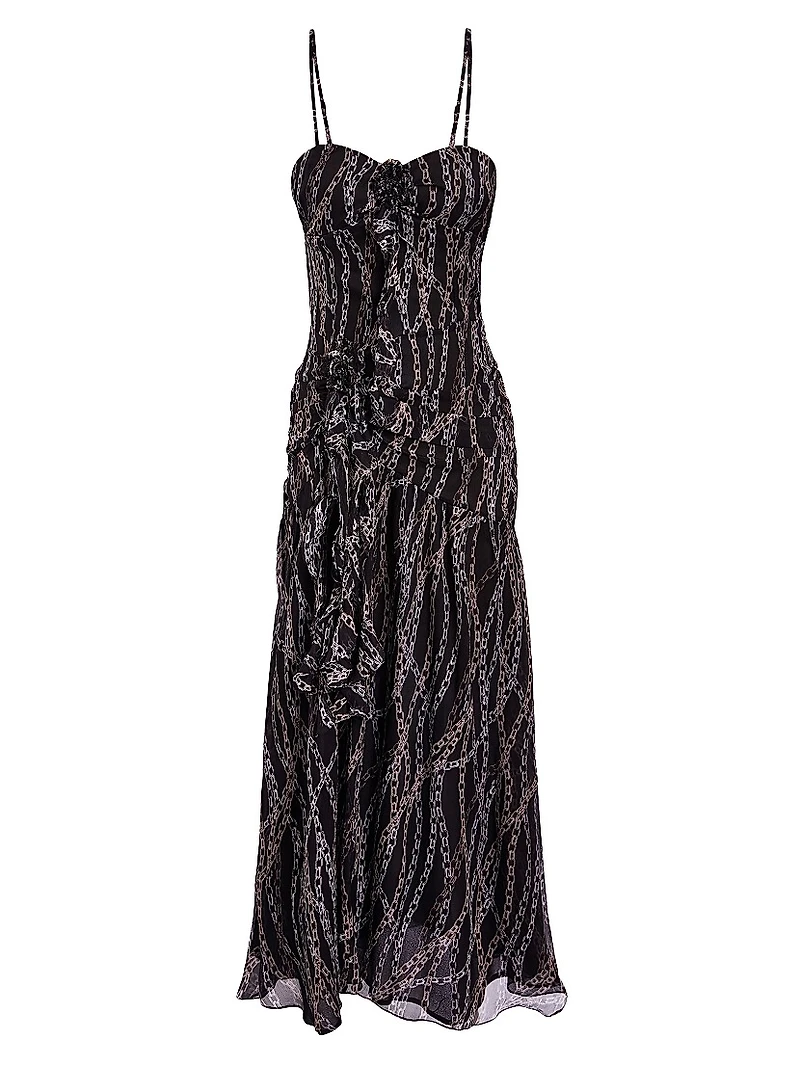 Mira Chain-Print Silk Midi Dress